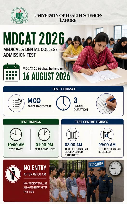 UHS Announces MDCAT 2026 Notice with Exam Schedule and Test Centre Guidelines