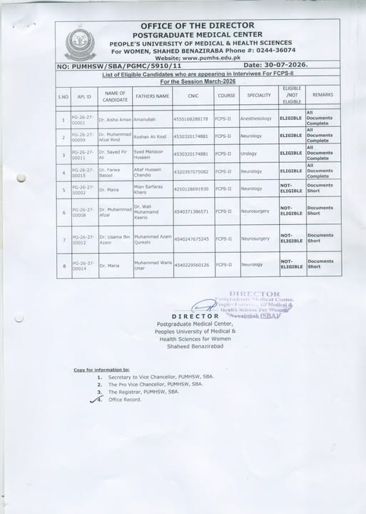PUMHS Interview List 2026 Announced for FCPS II March Session PUMHS Interview List 2026 Announced for FCPS II March Session