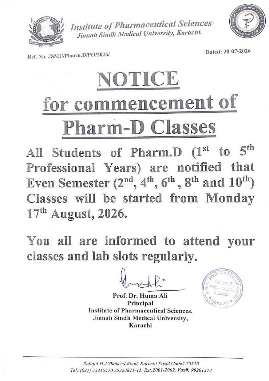 JSMU Classes Commencement Notice 2026 Announced for PharmD Program JSMU Classes Commencement Notice 2026 Announced for PharmD Program