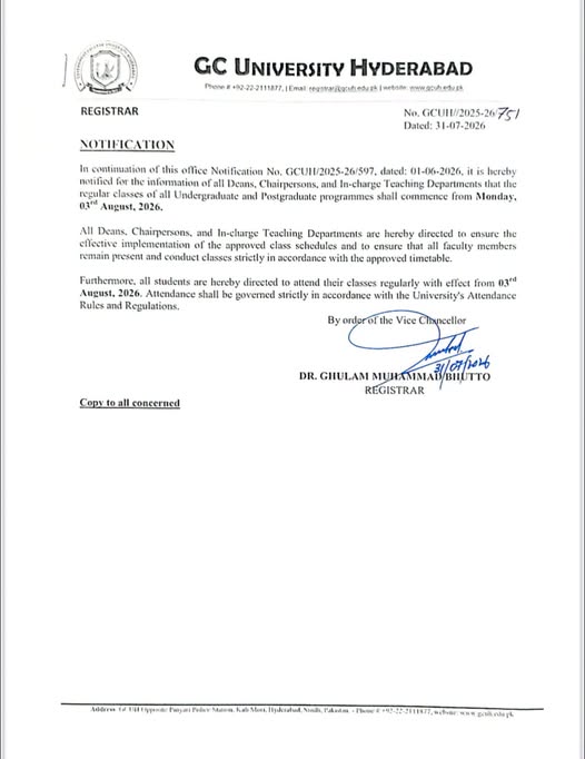 GCUH Classes Commencement Notice 2026 Released for New Academic Session GCUH Classes Commencement Notice 2026 Released for New Academic Session