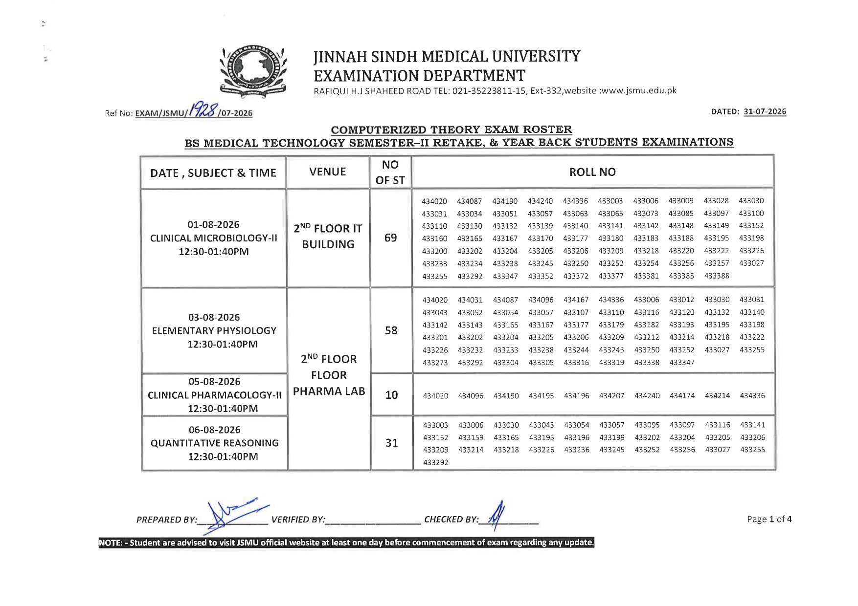 JSMU Announces Date Sheet 2026 for BSMT Program Examinations JSMU Announces Date Sheet 2026 for BSMT Program Examinations