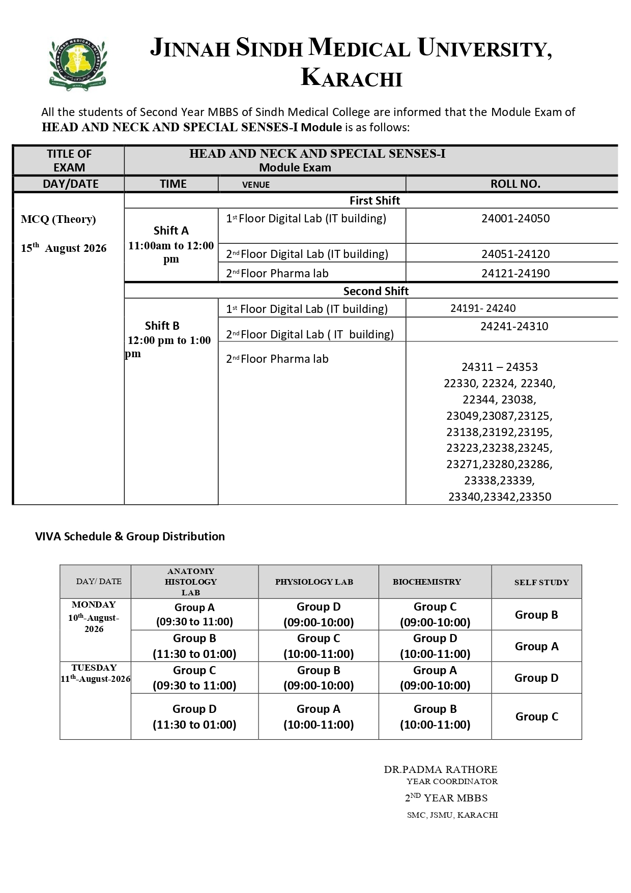 JSMU Announces Head & Neck & Special Senses-I Module Exams Schedule 2026 JSMU Announces Head & Neck & Special Senses-I Module Exams Schedule 2026