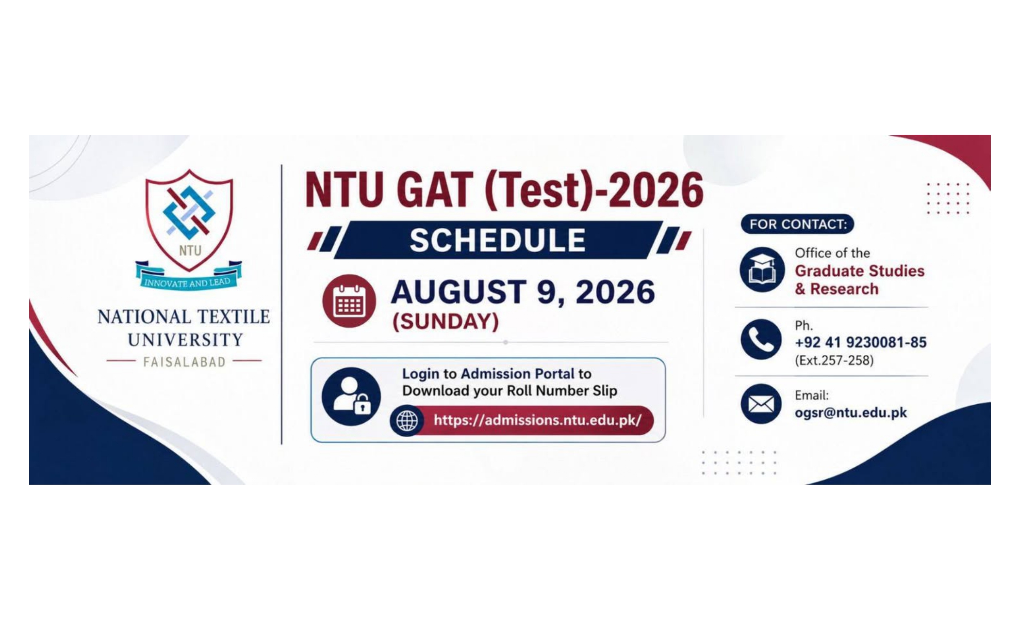 NTU GAT Notice 2026 Released for Graduate Admissions Fall 2026 NTU GAT Notice 2026 Released for Graduate Admissions Fall 2026