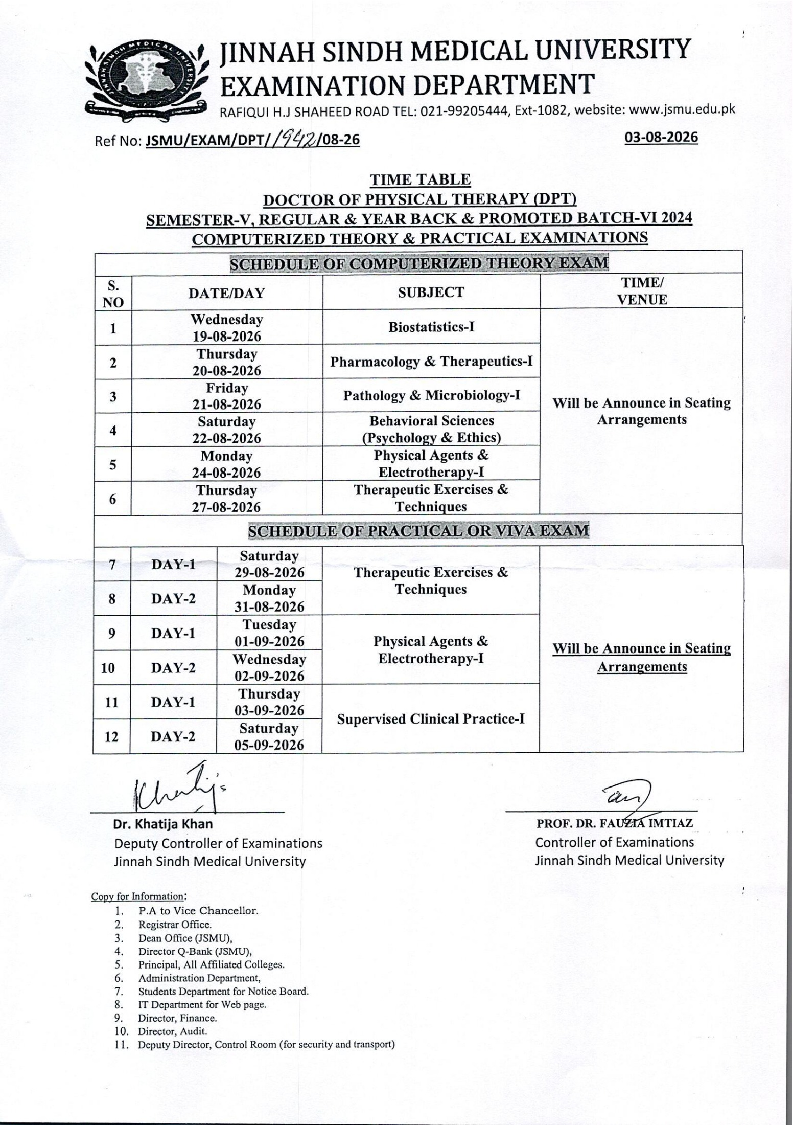JSMU Announces DPT Semester V Theory & Practical Exam Time Table 2026 JSMU Announces DPT Semester V Theory & Practical Exam Time Table 2026