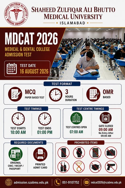SZABMU MDCAT Notice 2026 Released SZABMU MDCAT Notice 2026 Released