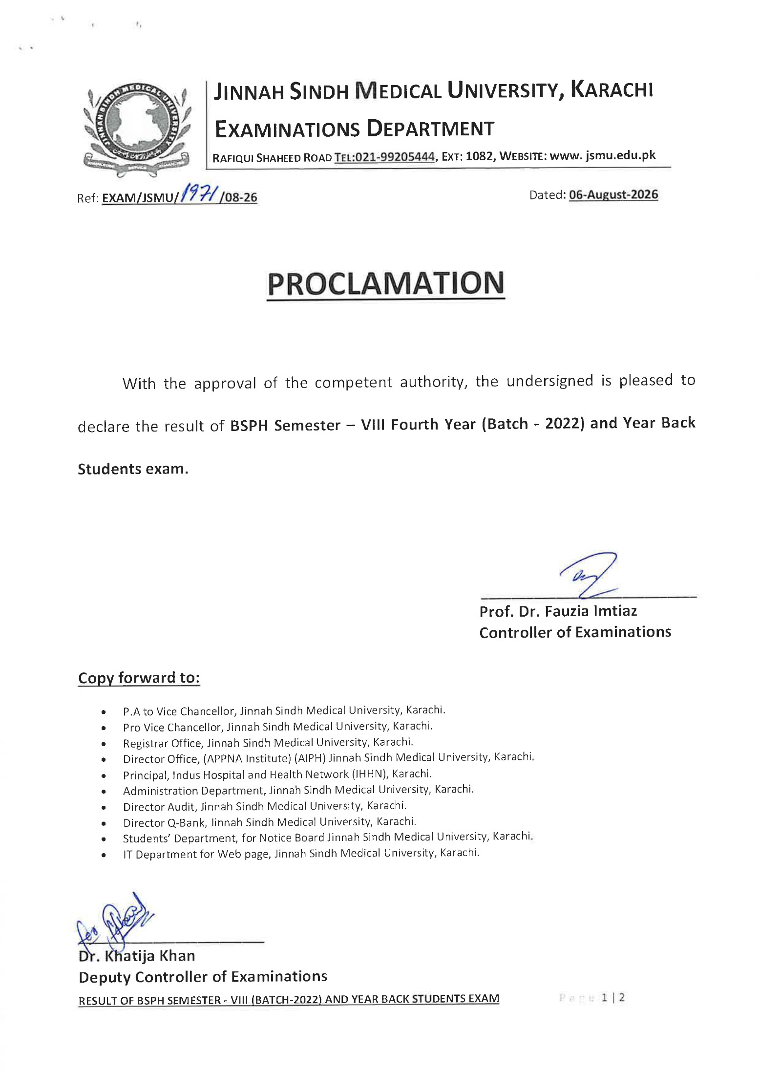 JSMU BSPH Program Exams Result 2026 Declared JSMU BSPH Program Exams Result 2026 Declared