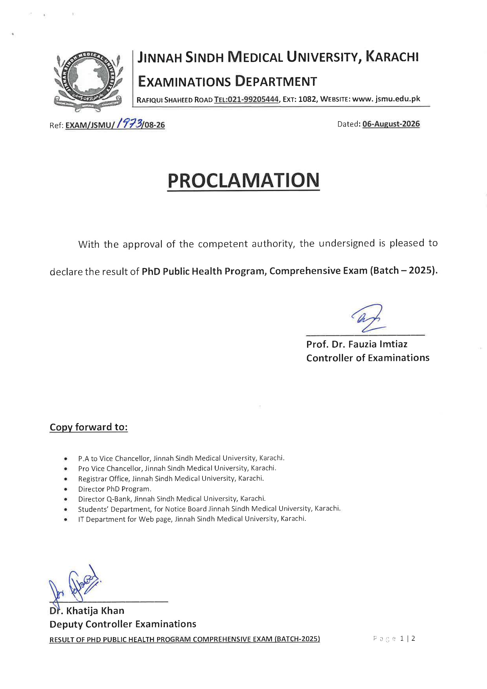 JSMU Releases PhD Public Health Comprehensive Exams Result 2026 JSMU Releases PhD Public Health Comprehensive Exams Result 2026