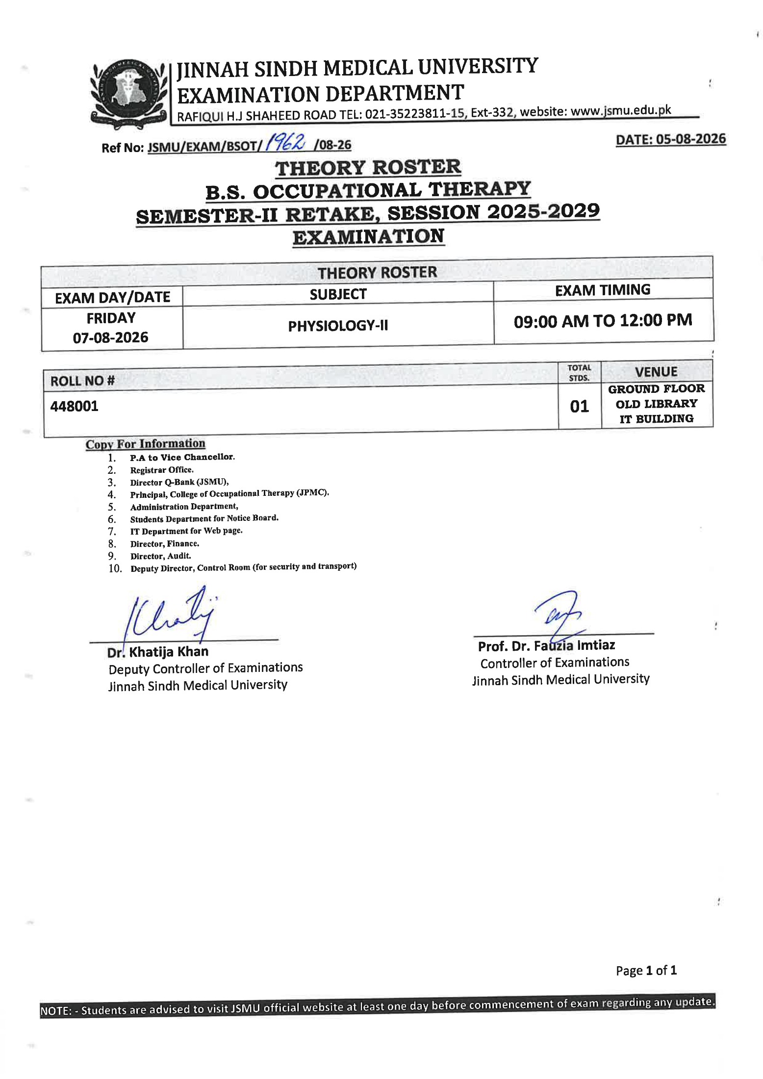 JSMU Time Table 2026 Released for BSOT Semester-II Retake Exam JSMU Time Table 2026 Released for BSOT Semester-II Retake Exam