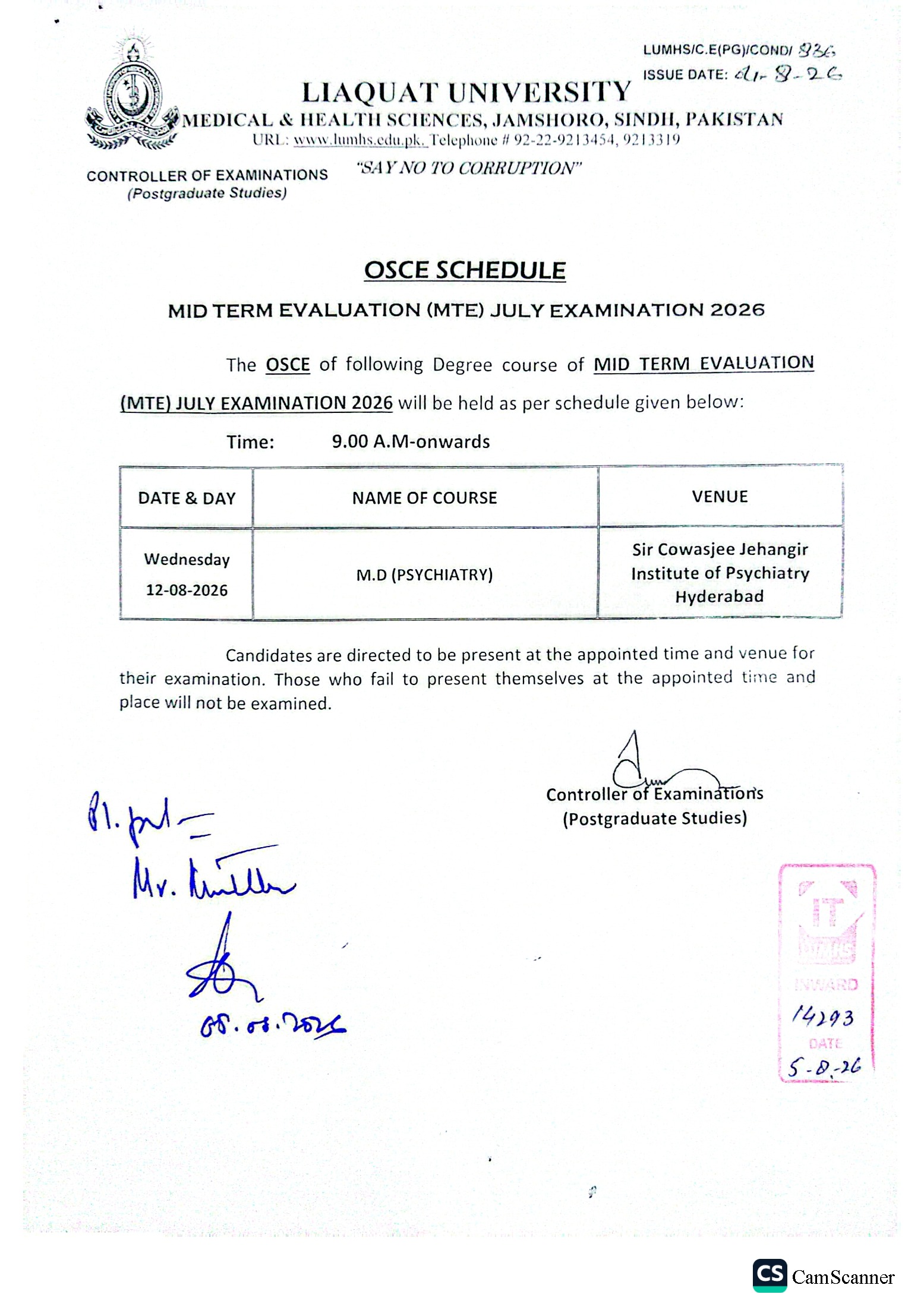 UMHS OSCE MTE MD Psychiatry Exam Schedule 2026 Released UMHS OSCE MTE MD Psychiatry Exam Schedule 2026 Released