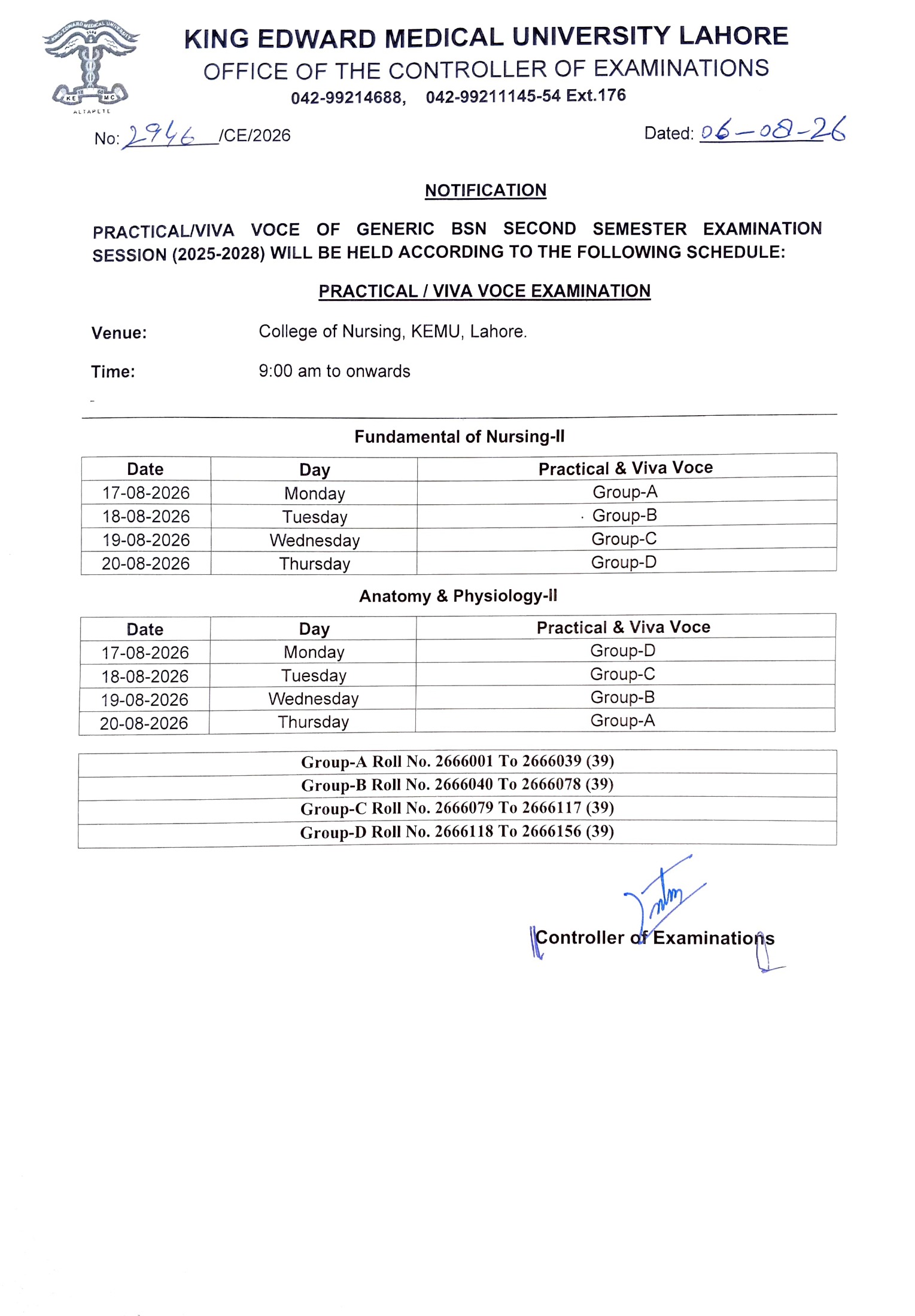 KEMU Generic BSN 2nd Semester Practical Viva Voce Date Sheet 2026 Out KEMU Generic BSN 2nd Semester Practical Viva Voce Date Sheet 2026 Out