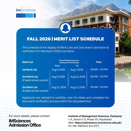 IMS Fall Admissions Merit List Schedule 2026 Out IMS Fall Admissions Merit List Schedule 2026 Out