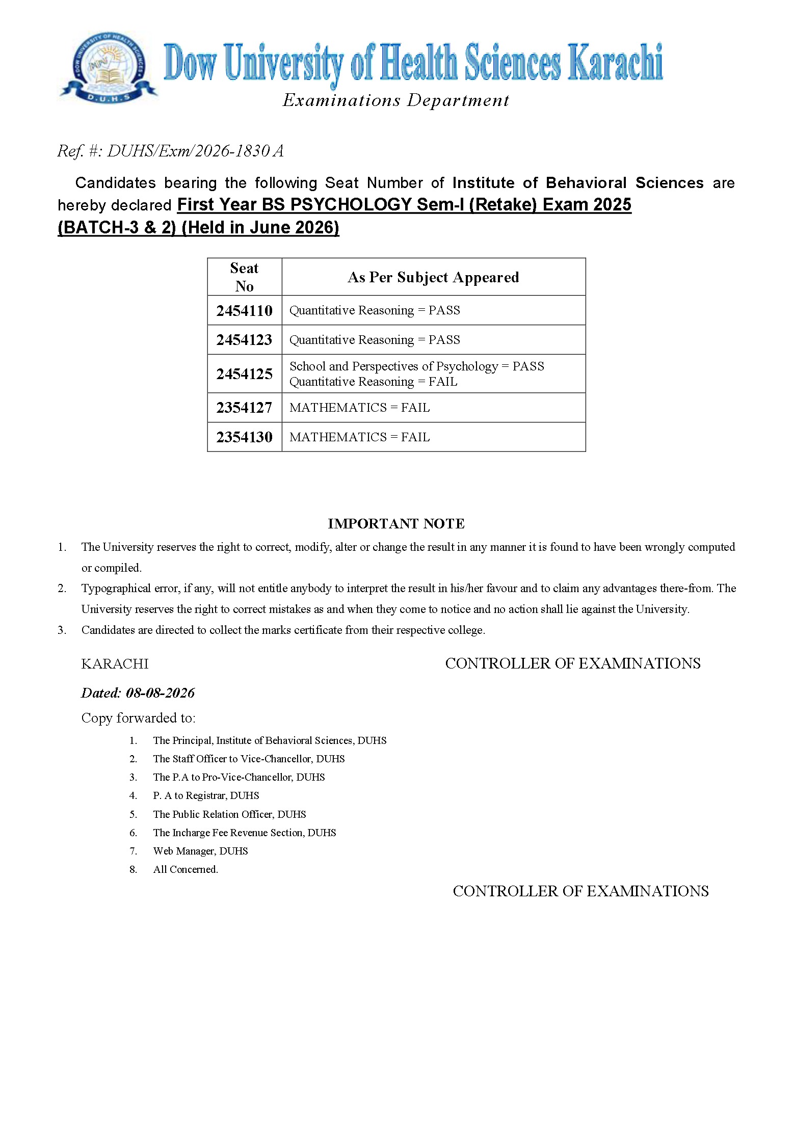 DUHS Result 2026 Announced for BS Psychology Retake Exam DUHS Result 2026 Announced for BS Psychology Retake Exam