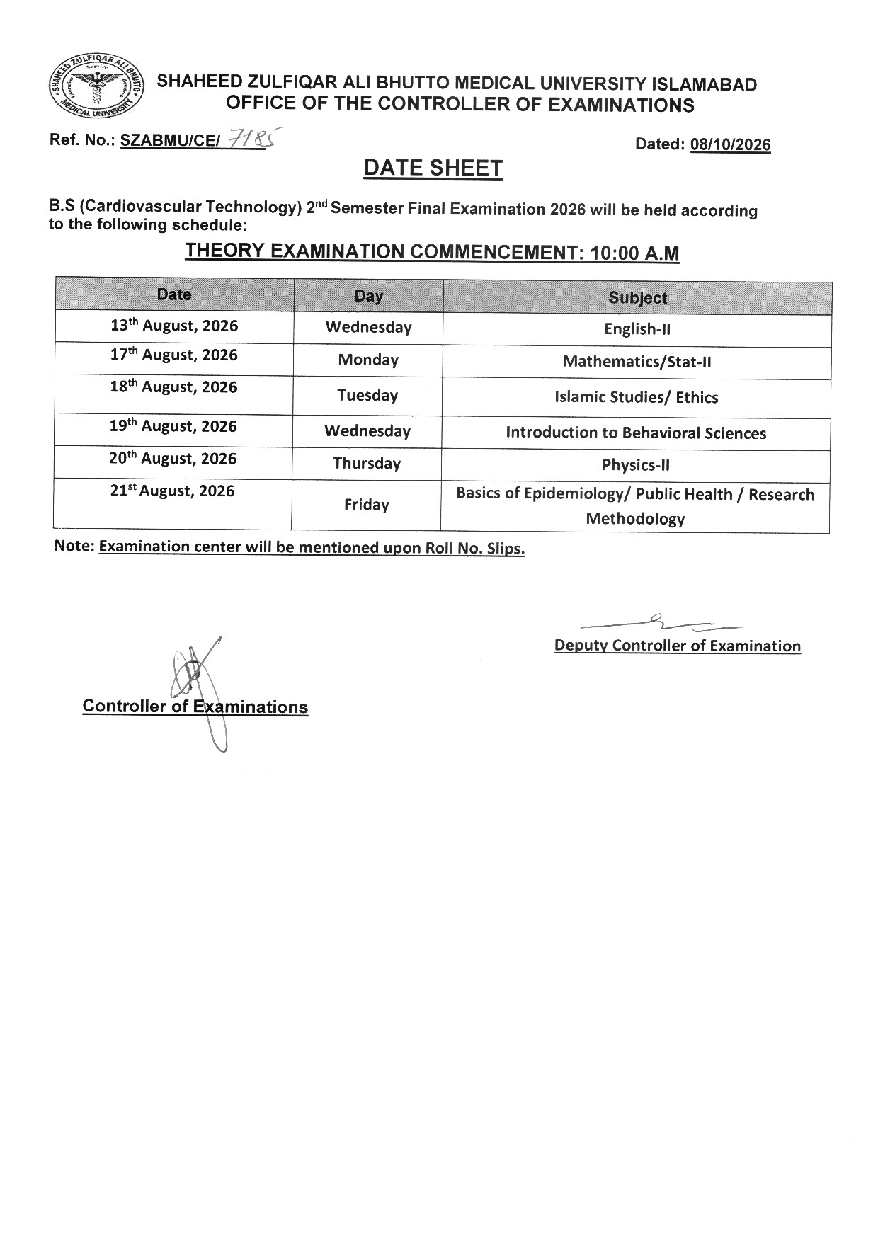 SZABMU BSCVT Date Sheet 2026 Announced SZABMU BSCVT Date Sheet 2026 Announced