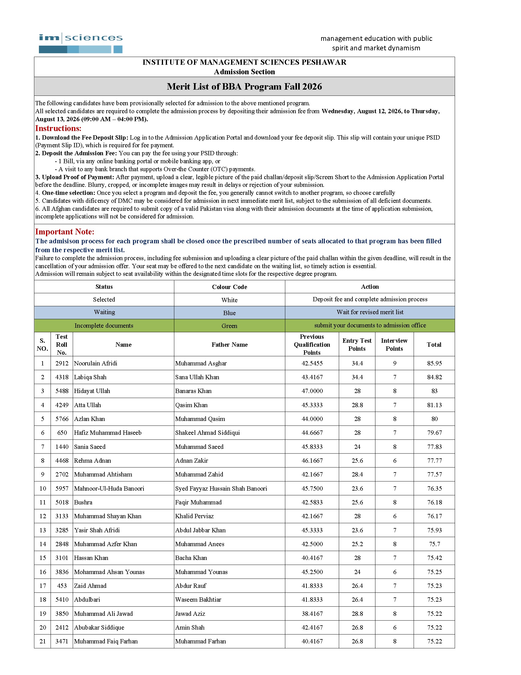 IMS BBA Program 3rd Merit List 2026 Released IMS BBA Program 3rd Merit List 2026 Released