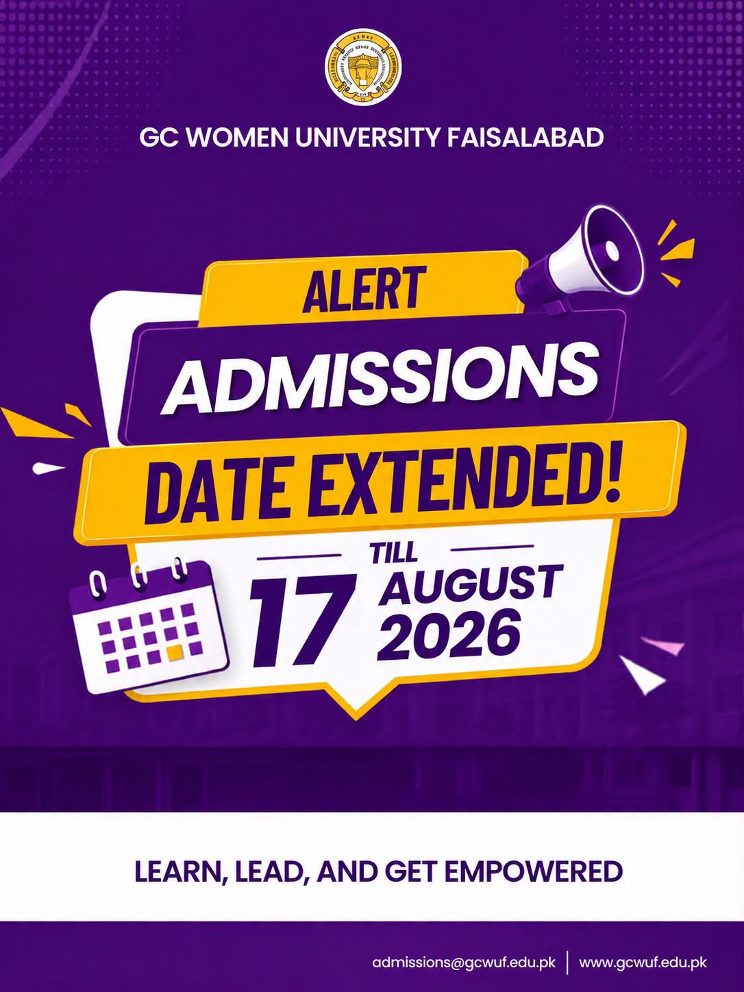 GCWUF Fall 2026 Admission Deadline Extended GCWUF Fall 2026 Admission Deadline Extended