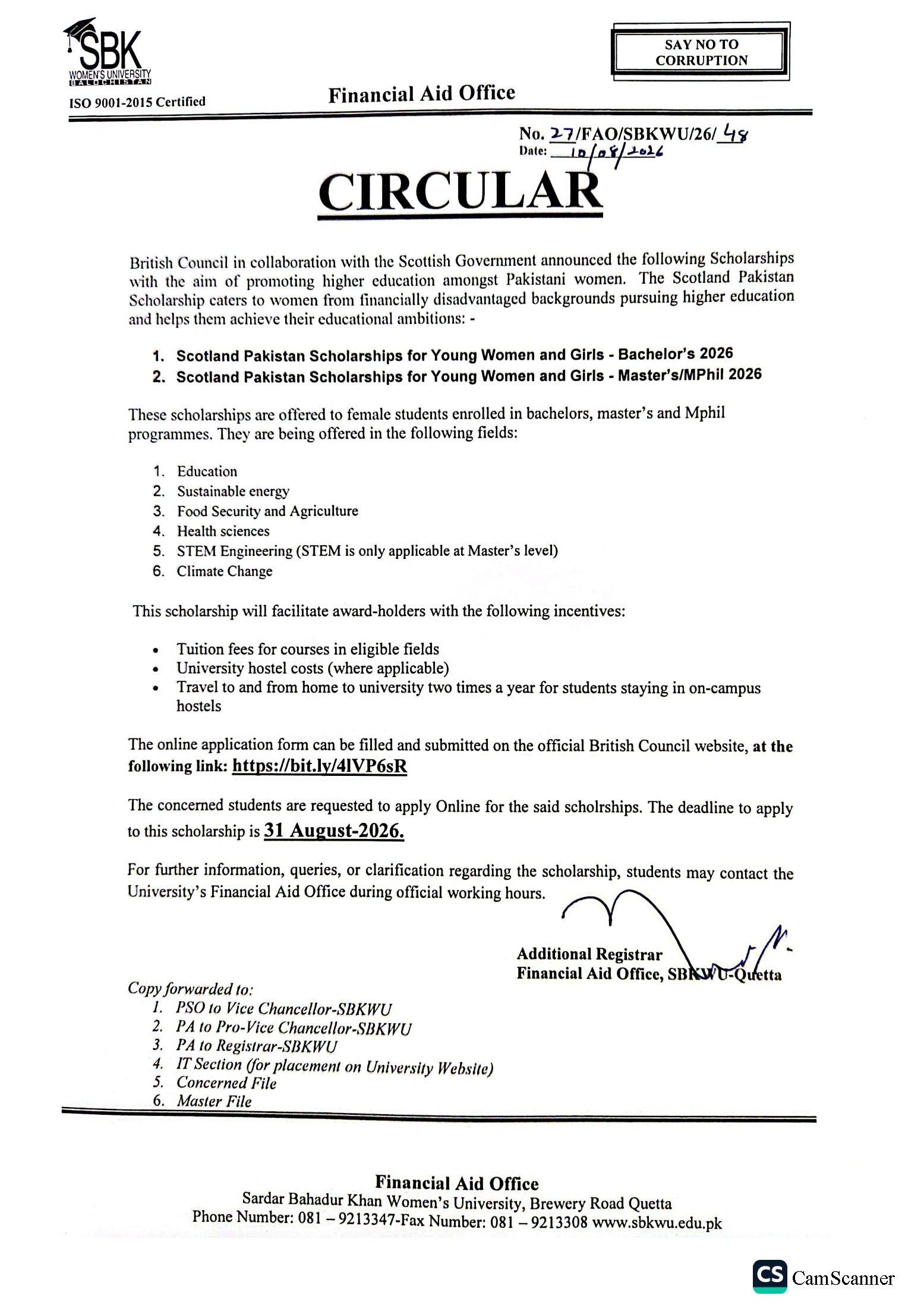 SBKWU Scotland Pakistan Scholarship 2026 for Women and Young Girls SBKWU Scotland Pakistan Scholarship 2026 for Women and Young Girls