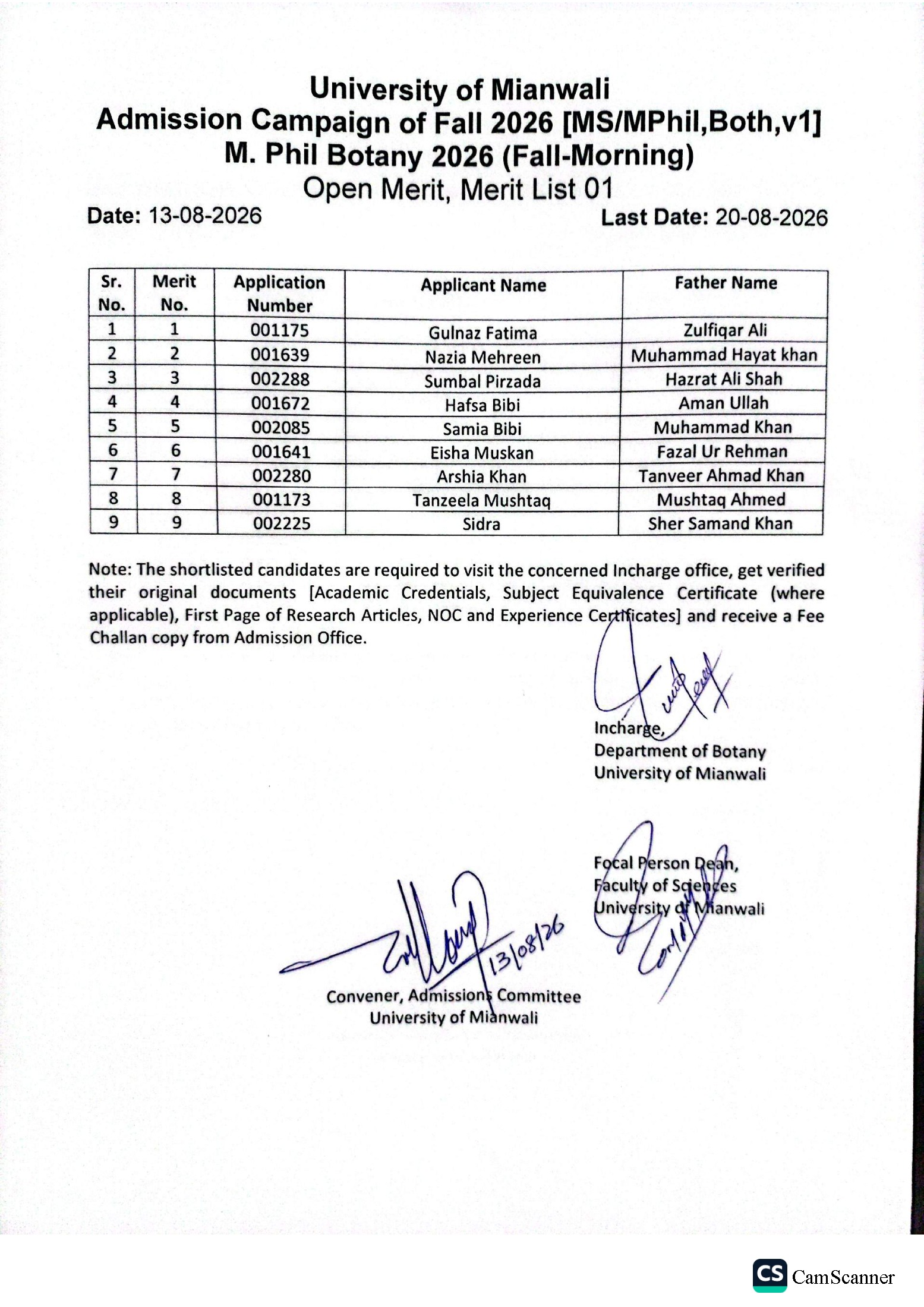 UMW Merit List 2026 Released for MS, MPhil & PhD Programs