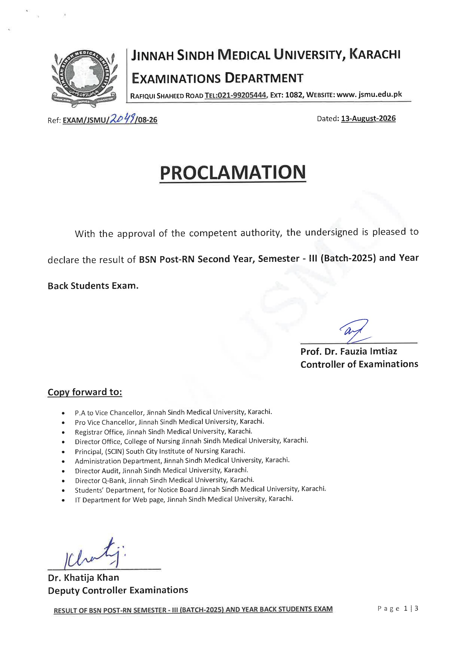 JSMU Issues Result for BSN Post RN 2nd Year Sem 3 Batch 2025 & YB Students 2026 JSMU Issues Result for BSN Post RN 2nd Year Sem 3 Batch 2025 & YB Students 2026