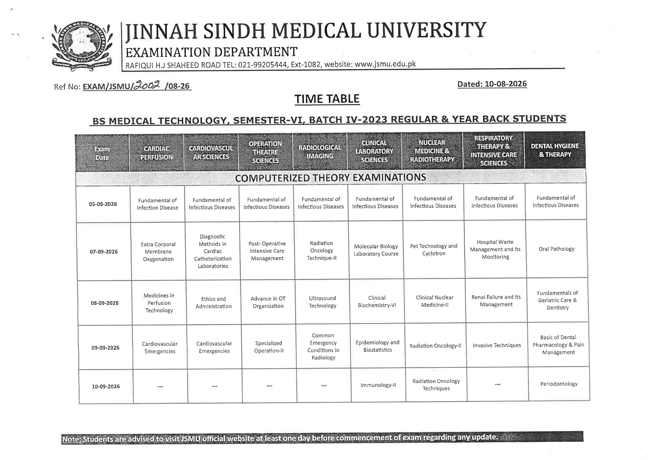 JSMU BSMT Semester VI Time Table 2026 Released