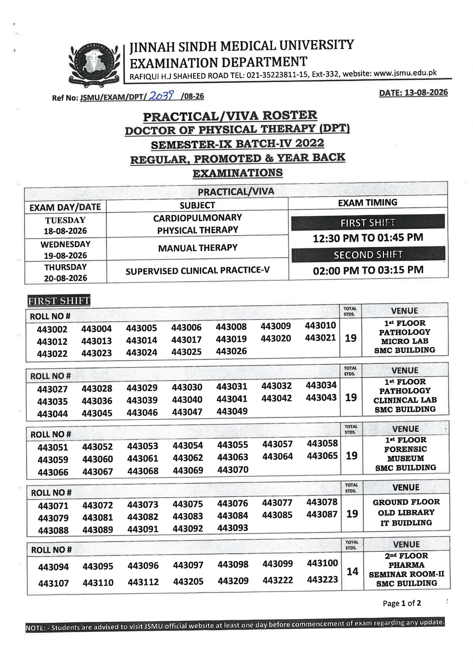 JSMU DPT Exam Date Sheet 2026 Released