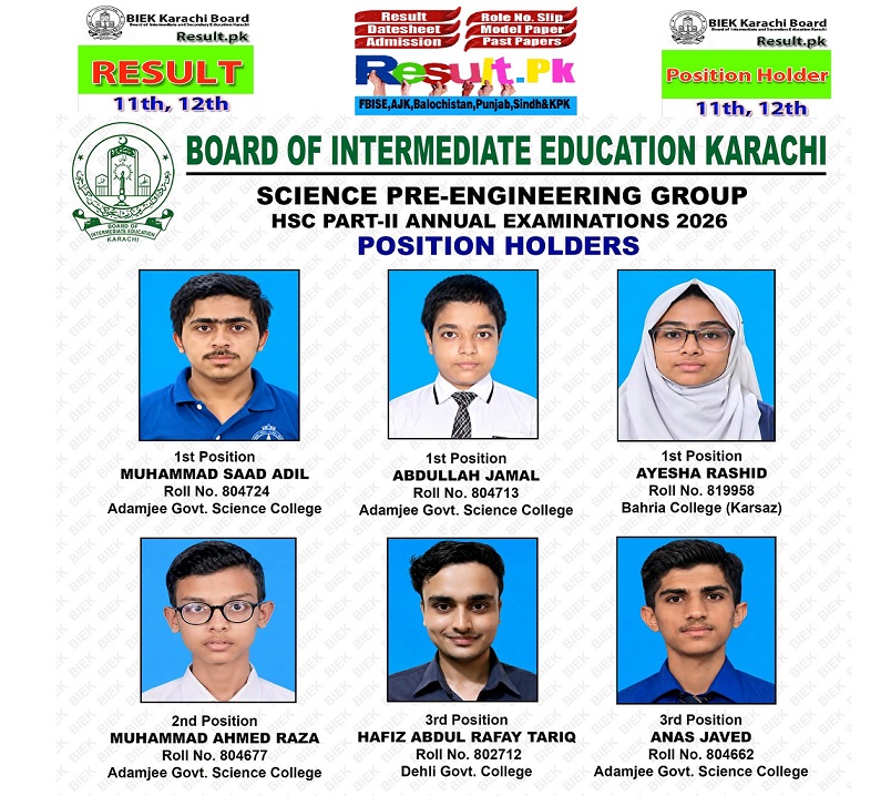 BIEK HSSC Part-II Science Pre-Engineering Group Result 2026 Announced BIEK HSSC Part-II Science Pre-Engineering Group Result 2026 Announced