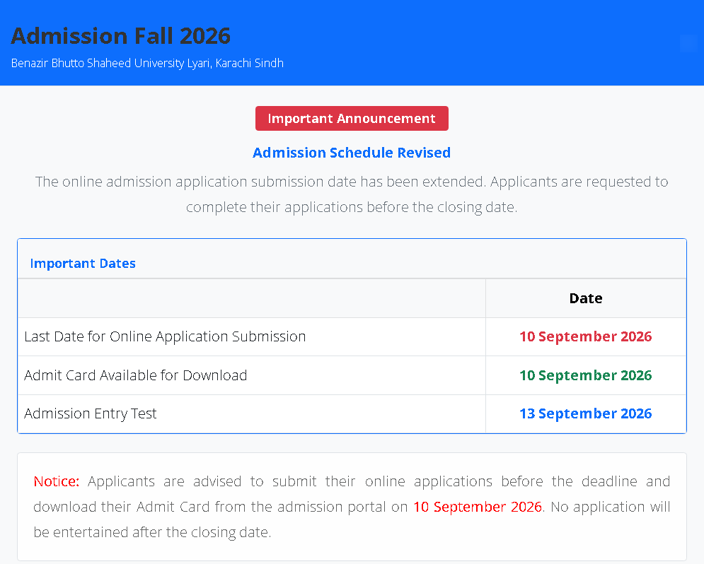 BBSU Updated Admission Schedule 2026 Released BBSU Updated Admission Schedule 2026 Released