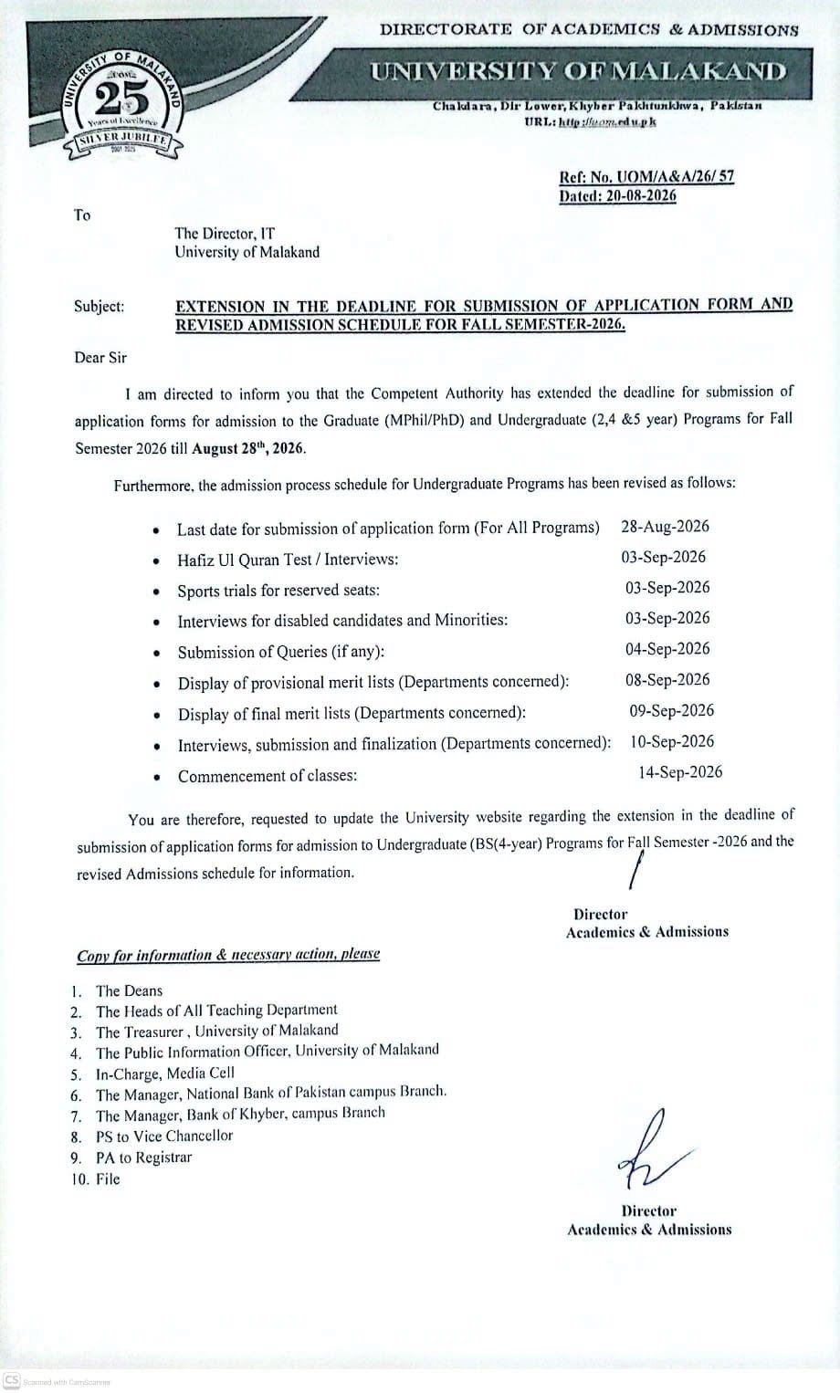 UoM Deadline Extension & Revised Schedule Notice for Fall Semester 2026 UoM Deadline Extension & Revised Schedule Notice for Fall Semester 2026