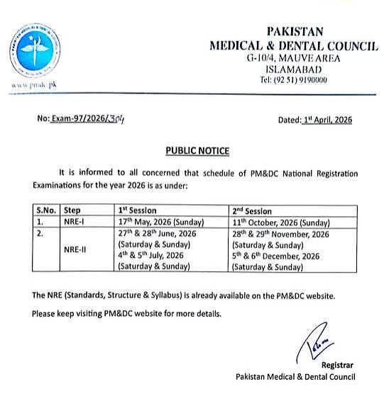 PMDC Announces 2026 NRE Date & Exam Details PMDC Announces 2026 NRE Date & Exam Details
