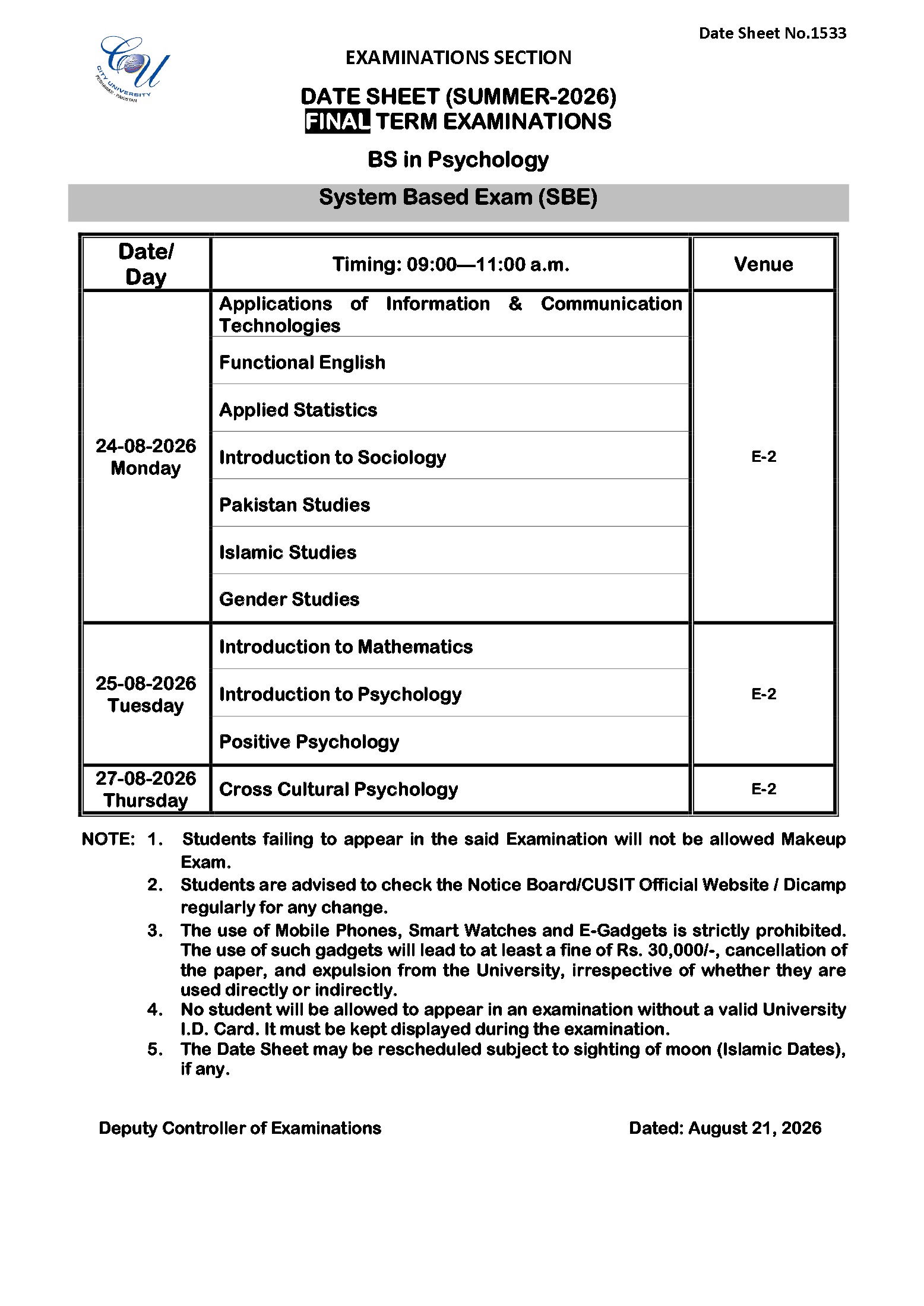 CUSIT BS Final Term Date Sheet 2026 CUSIT BS Final Term Date Sheet 2026