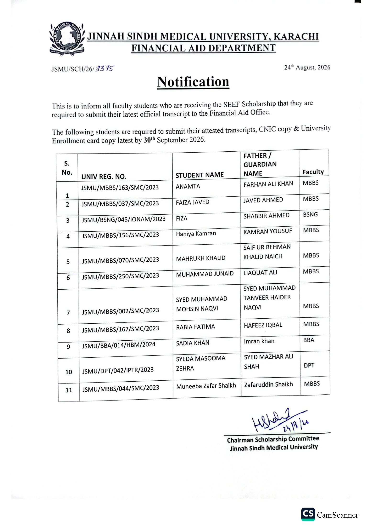 SZABUL SEEF Scholarship Notice 2026 Announced SZABUL SEEF Scholarship Notice 2026 Announced
