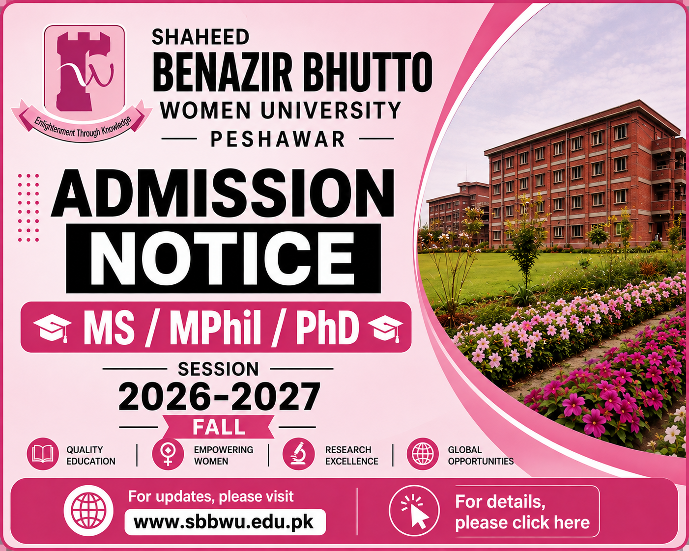 SBBWU MS, MPhil & PhD Admissions 2026 Announced