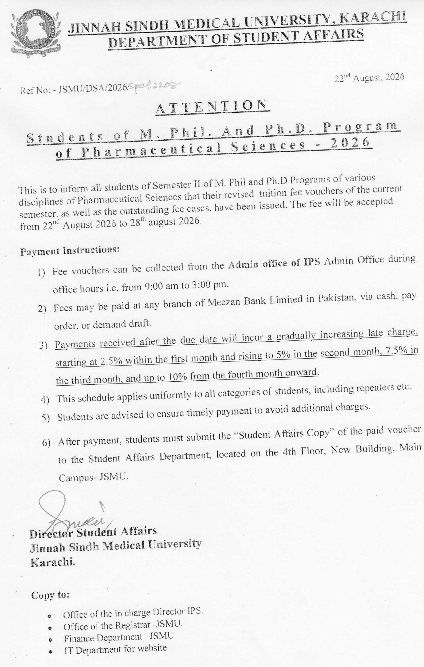 JSMU Fee Notice 2026 for MPhil & PhD Programs JSMU Fee Notice 2026 for MPhil & PhD Programs