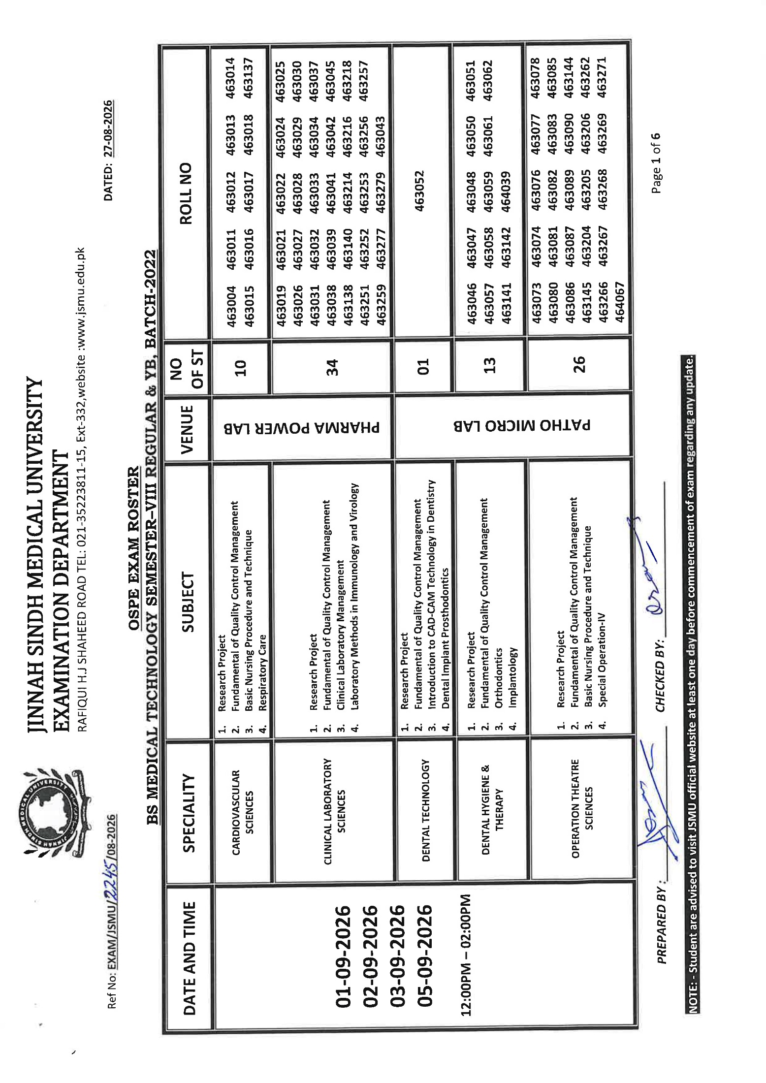 JSMU OSPE Exam Roster 2026 Released JSMU OSPE Exam Roster 2026 Released