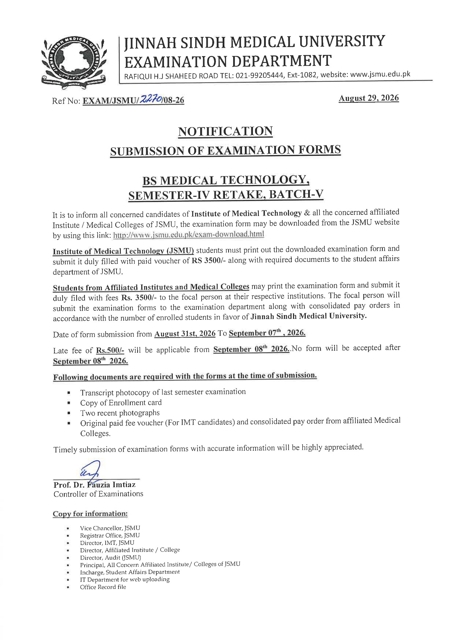 JSMU Exam Form Submission Notice 2026 Released
