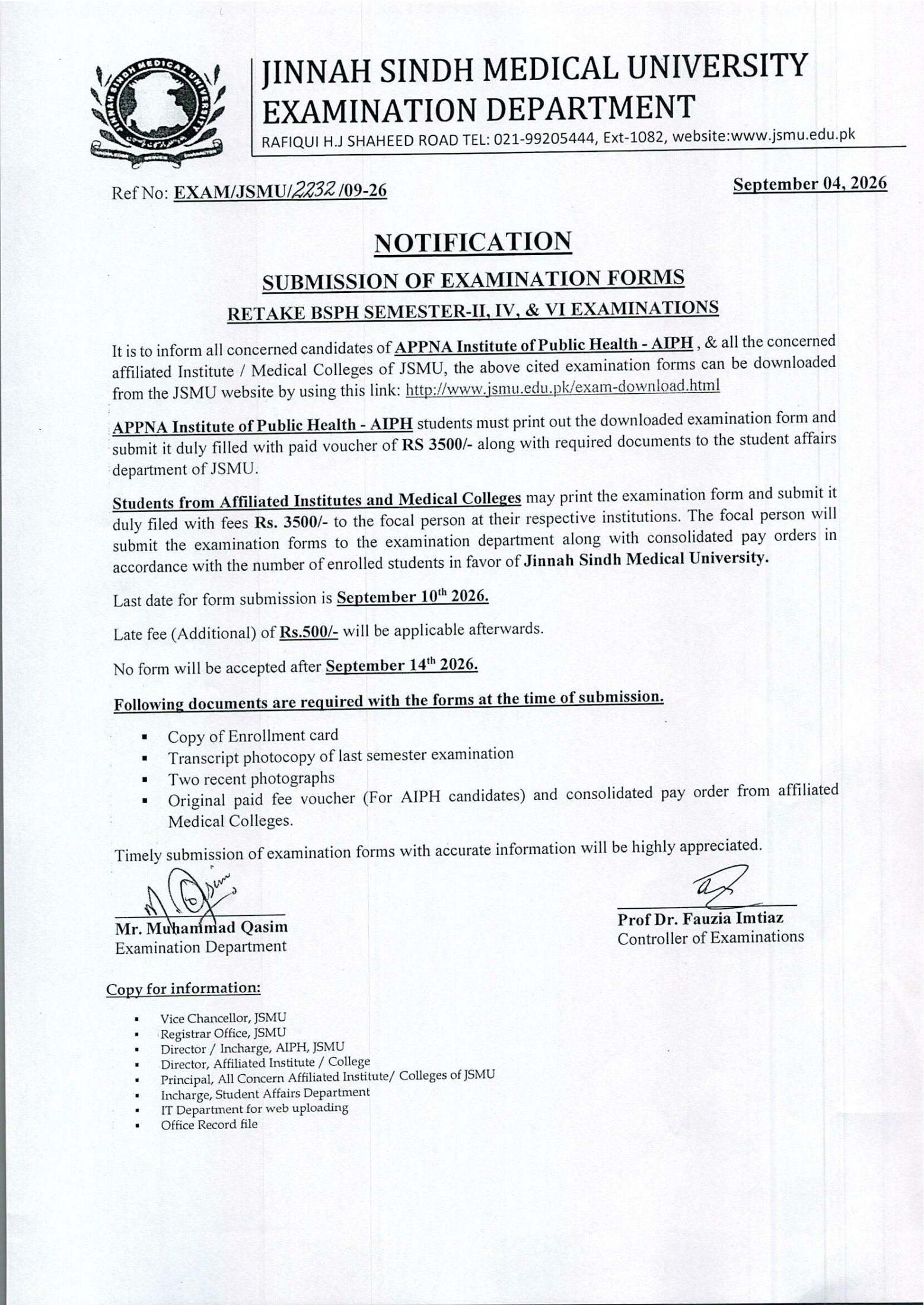 JSMU BSPH Retake Exam Form Submission Dates 2026 JSMU BSPH Retake Exam Form Submission Dates 2026