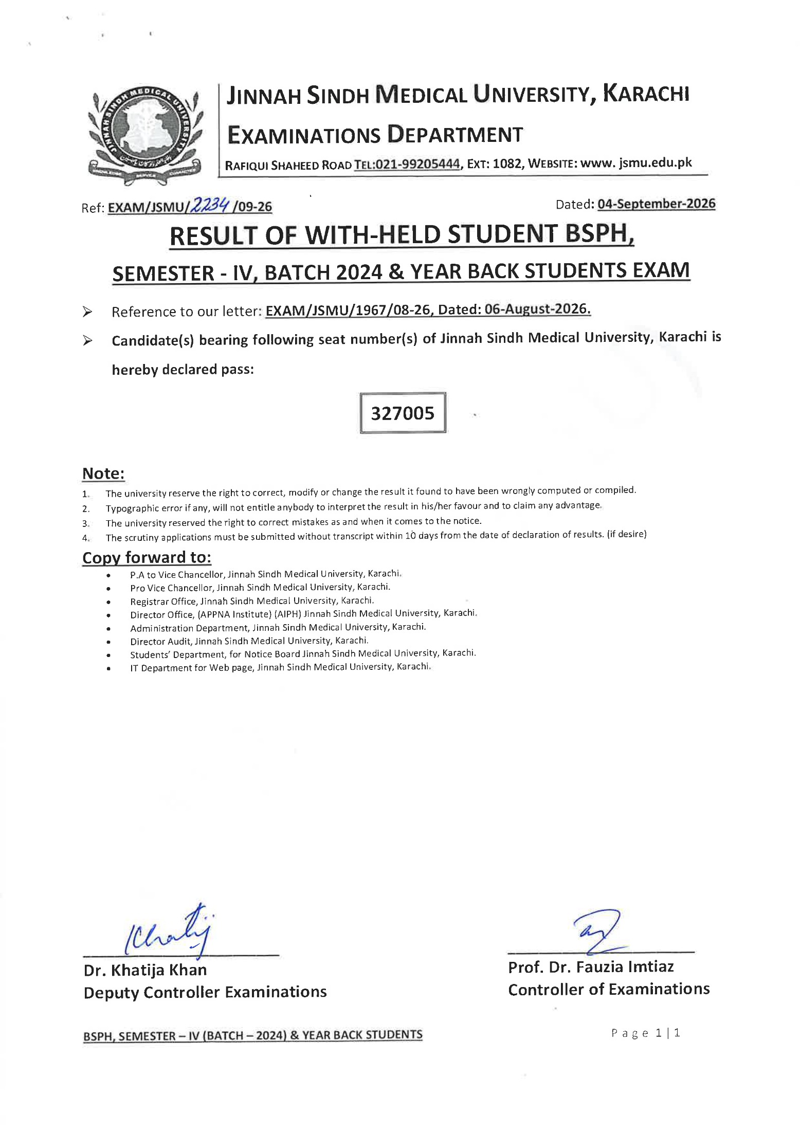 JSMU BSPH SEM IV Batch 2024 Result Announced