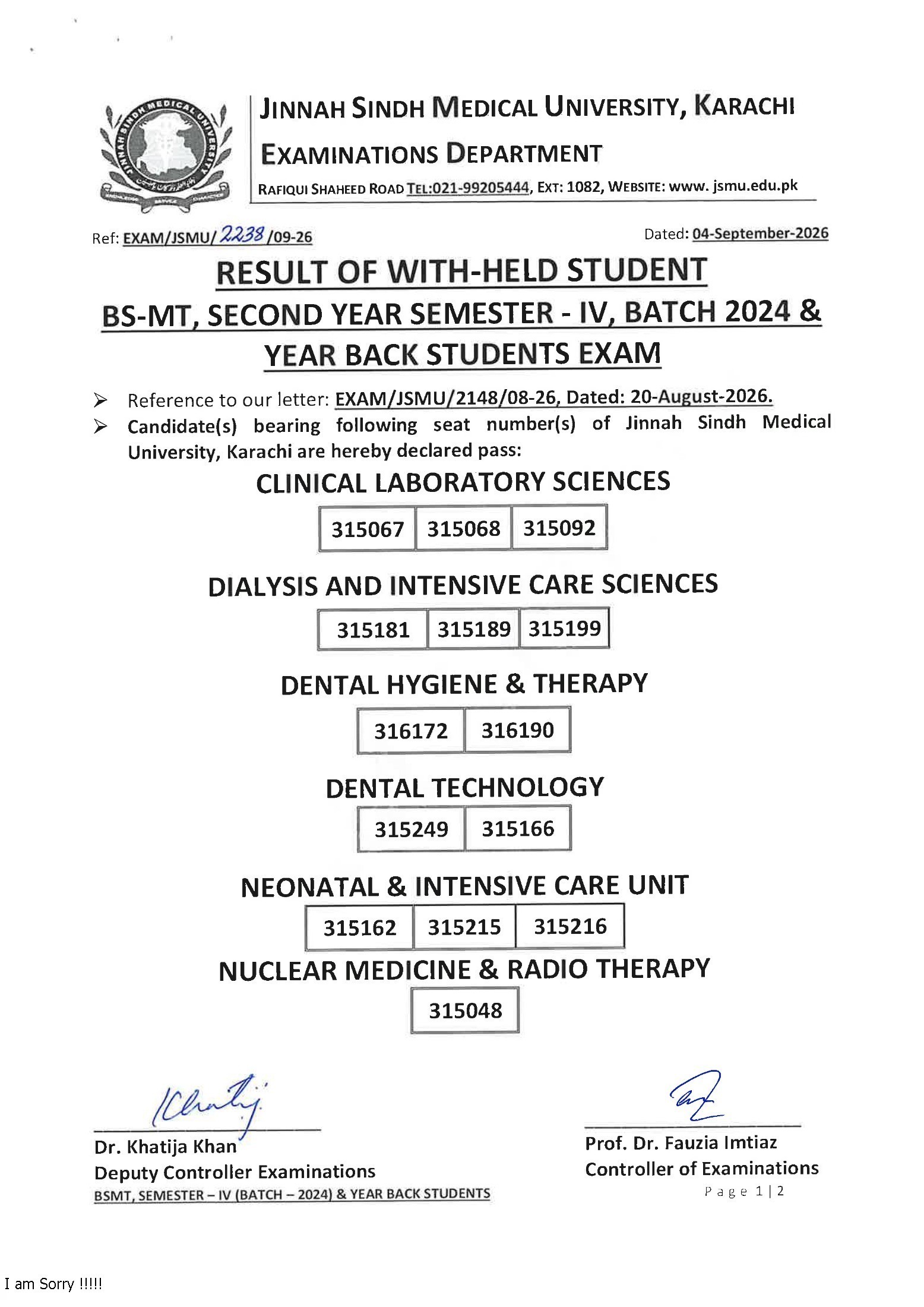 JSMU Result 2026 Out for Withheld BSMT 2nd Year Students