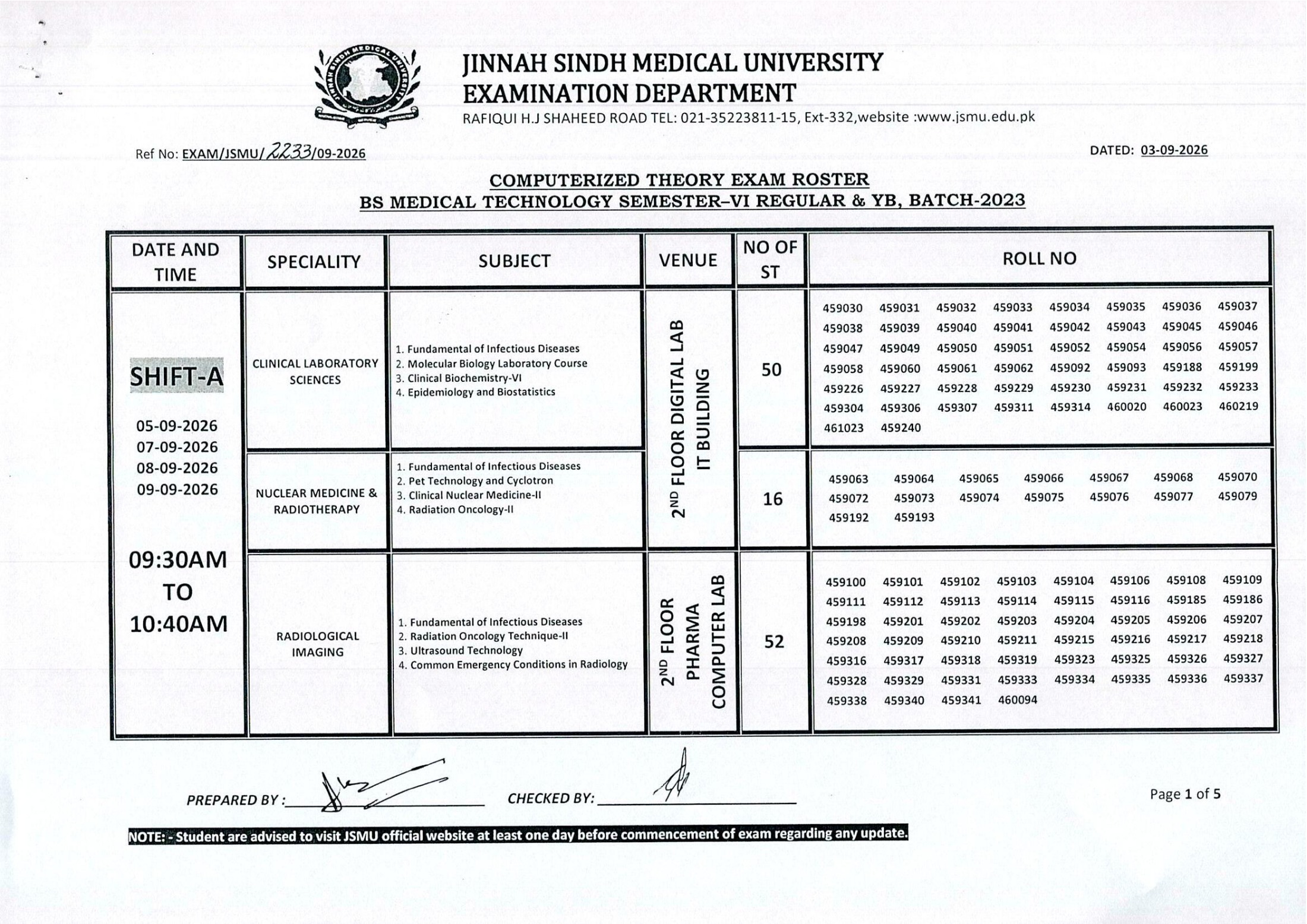 JSMU Date Sheet 2026 for BSMT Program Exams Announced JSMU Date Sheet 2026 for BSMT Program Exams Announced