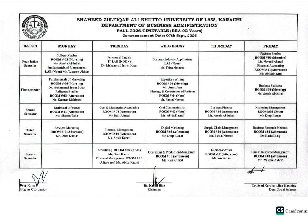 SZABUL Time Table 2026 for BBA 2 Years Program Announced SZABUL Time Table 2026 for BBA 2 Years Program Announced