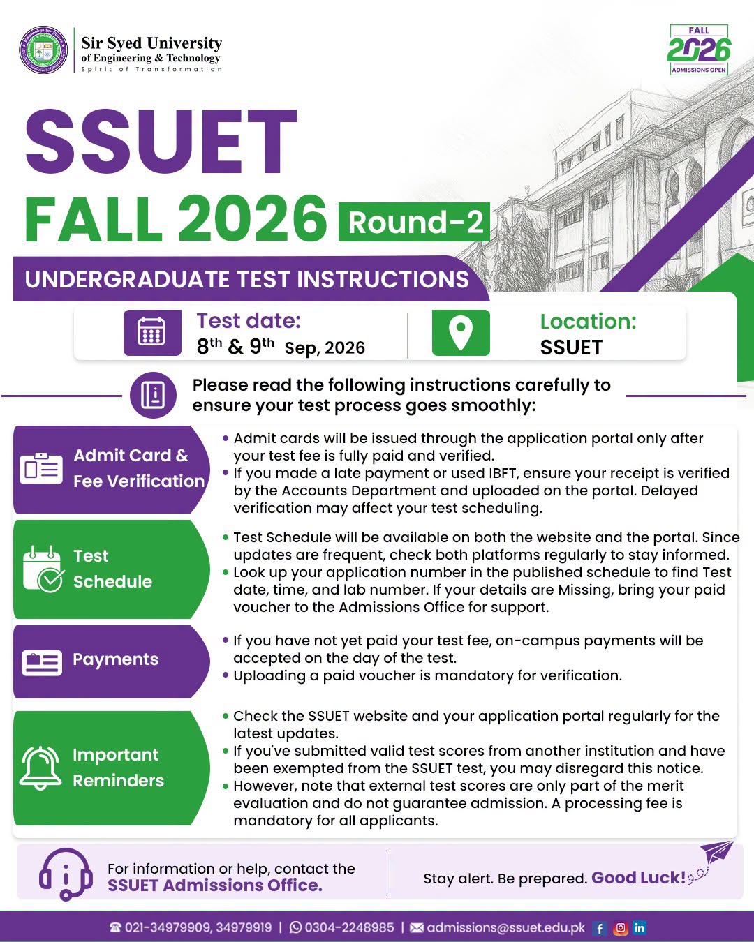 SSUET Issues Test Instructions Notice 2026 for Undergraduate Admission Tests