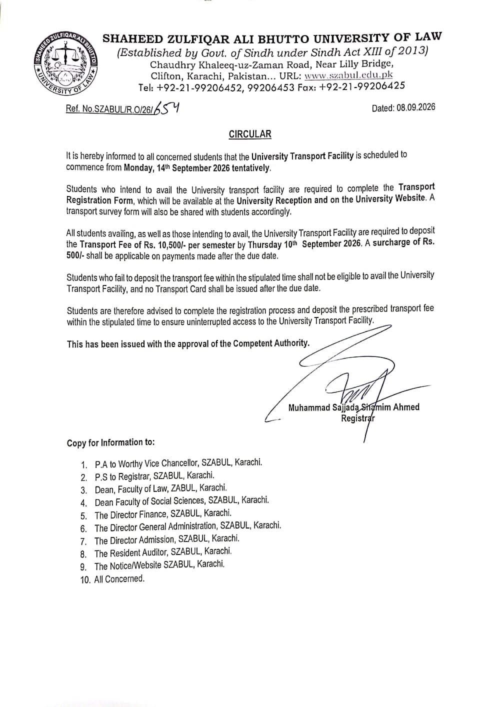 SZABUL Students Must Clear Transport Fees Now SZABUL Students Must Clear Transport Fees Now