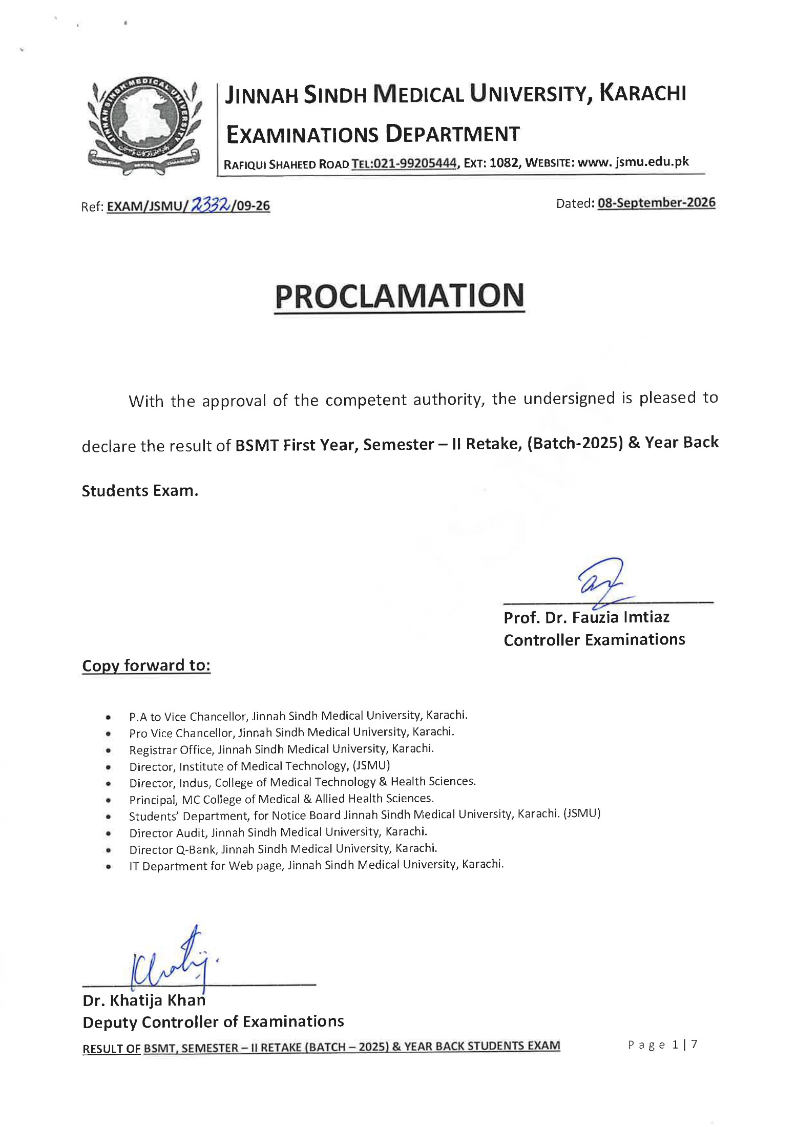 JSMU BSMT Program Result 2026 Announced