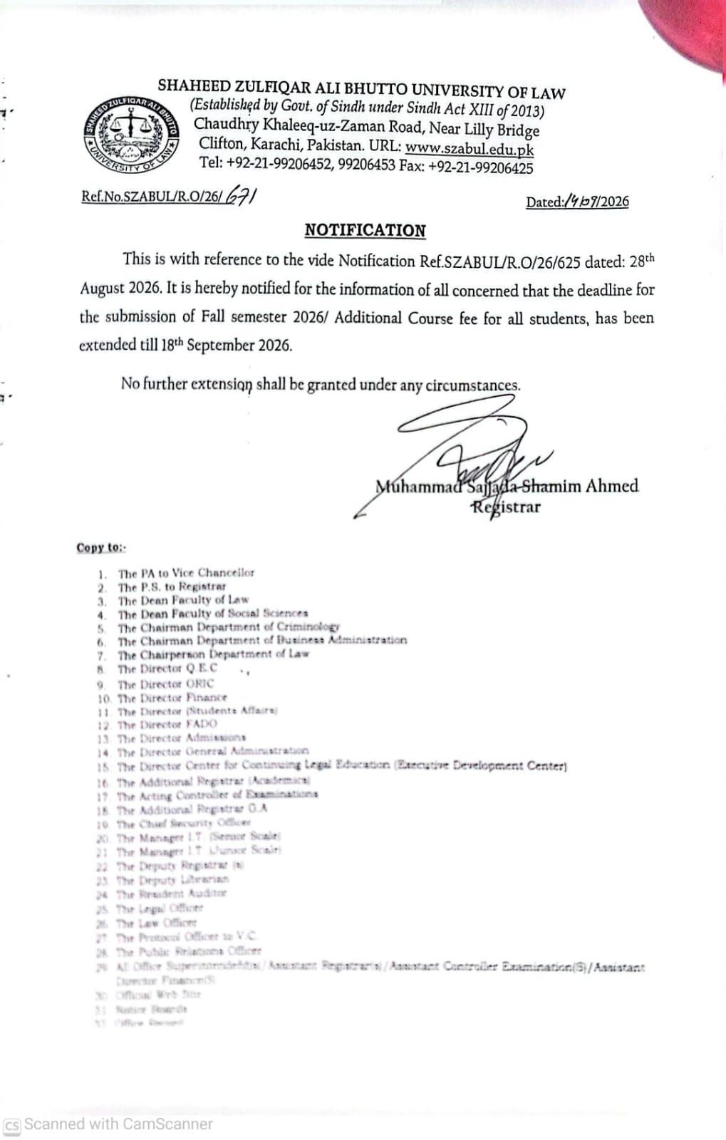 SZABUL Fall Semester Fee Notice 2026 Announced SZABUL Fall Semester Fee Notice 2026 Announced