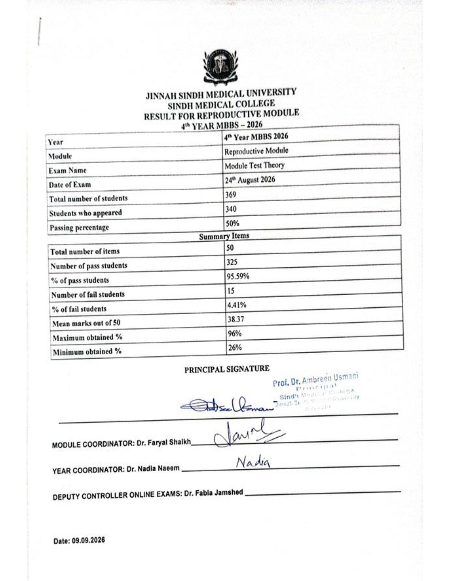 JSMU Reproductive Module Modular Test Result 2026 Released