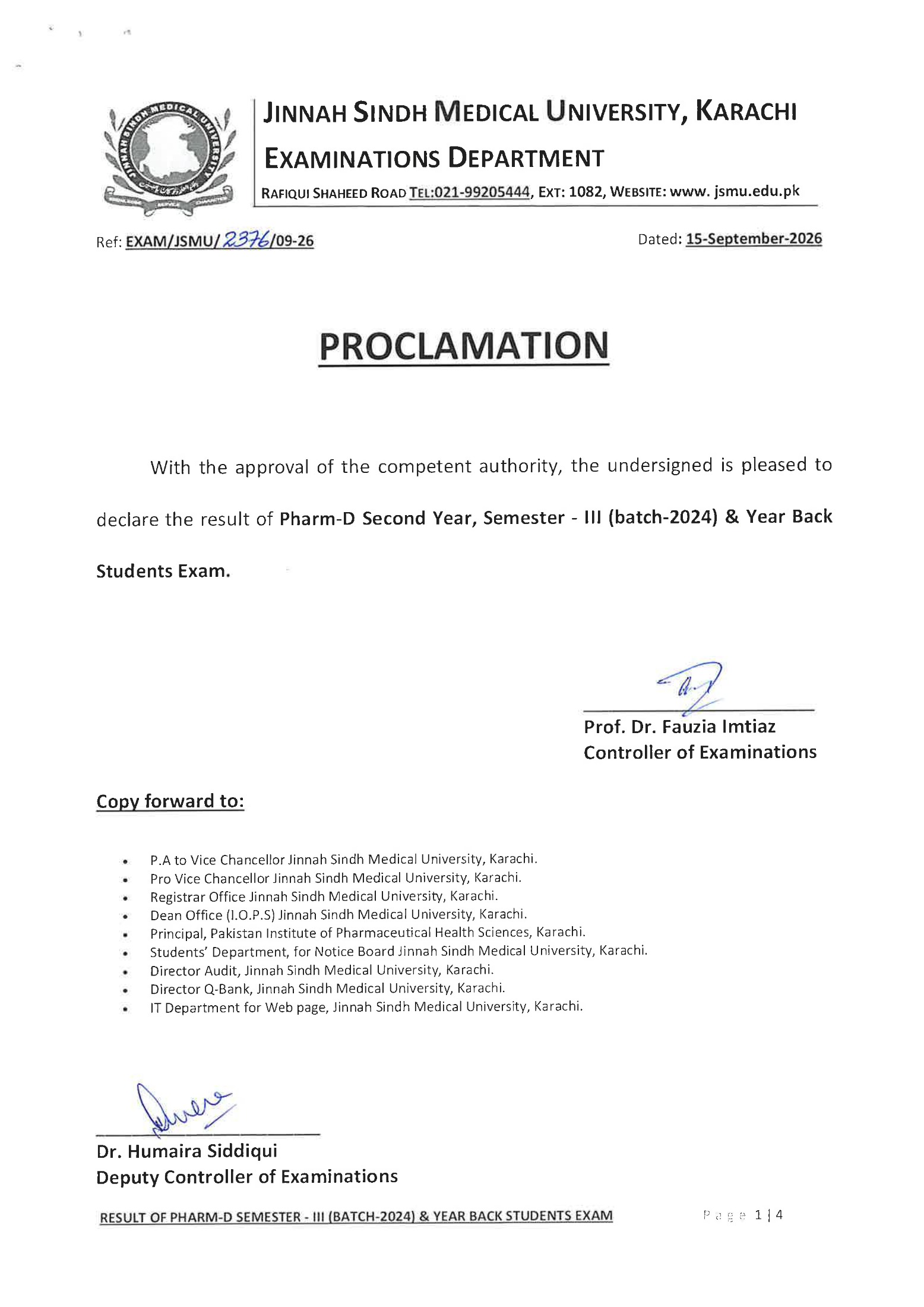 JSMU PharmD Batch 2024 Semester III Result 2026 Released JSMU PharmD Batch 2024 Semester III Result 2026 Released