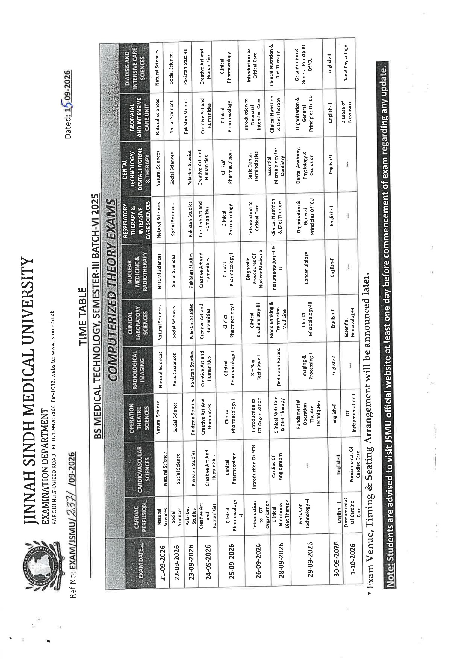 JSMU BSMT Semester III Batch VI Time Table 2026 Announced