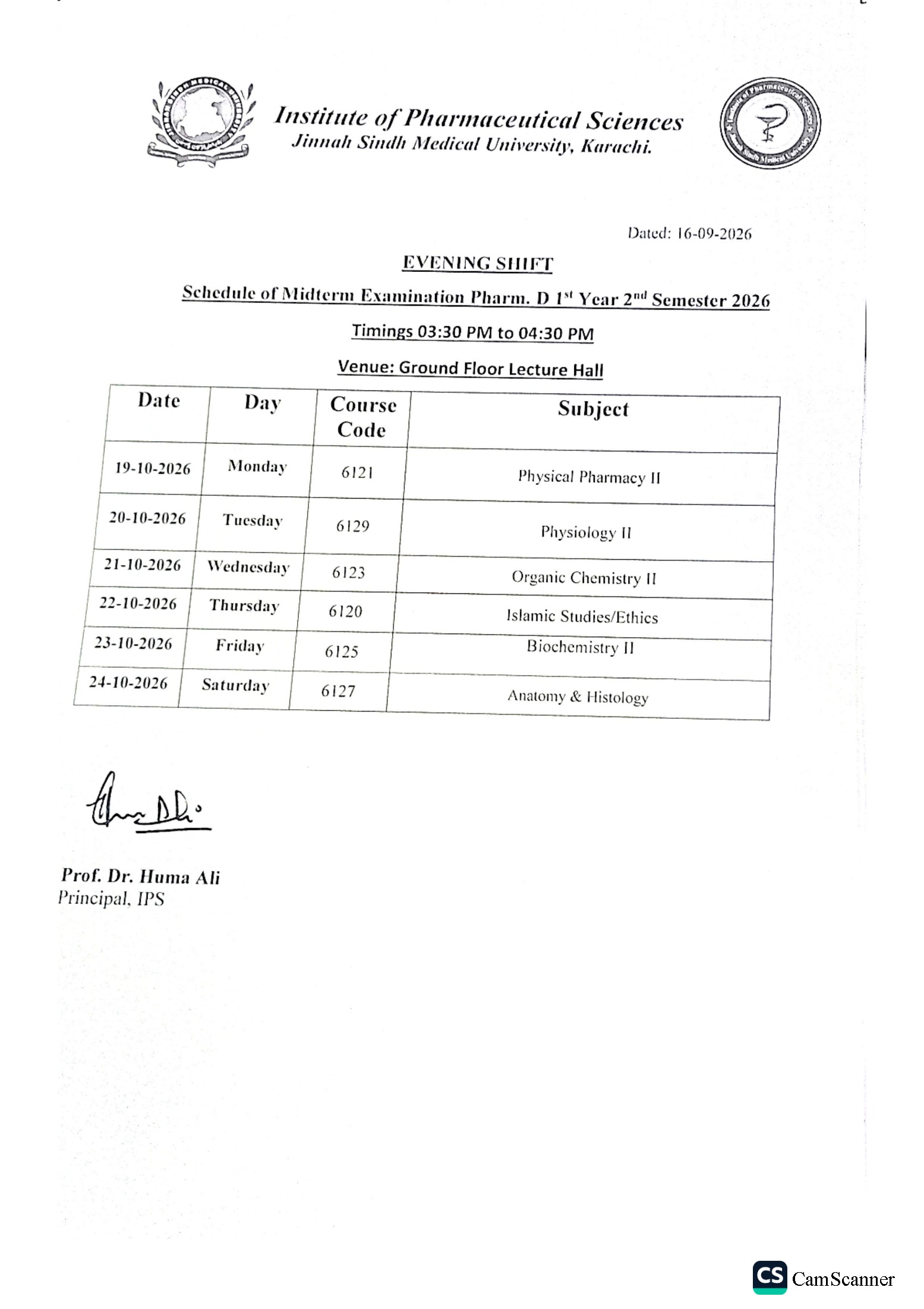JSMU PharmD Midterm Time Table 2026 Announced JSMU PharmD Midterm Time Table 2026 Announced
