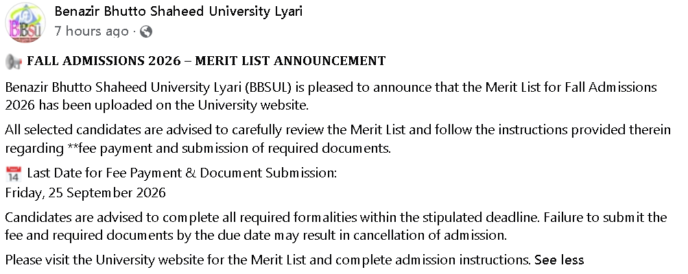 BBSU Merit List Notice 2026 Announced BBSU Merit List Notice 2026 Announced