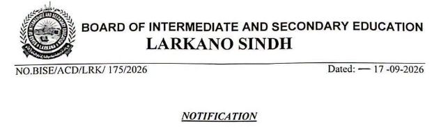 BISE Larkano HSC Part 1 Enrollment 2026-2027 Schedule