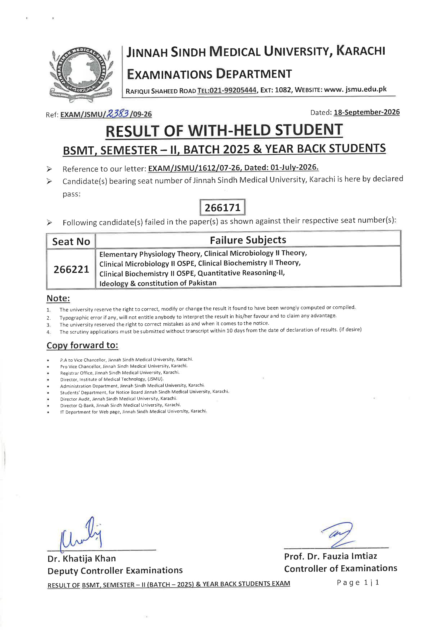 JSMU Result 2026 Announced for Withheld BSMT Students Exams JSMU Result 2026 Announced for Withheld BSMT Students Exams
